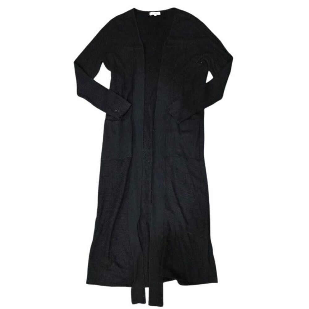 H.one Black Long Open Front Duster Cardigan Sweater L